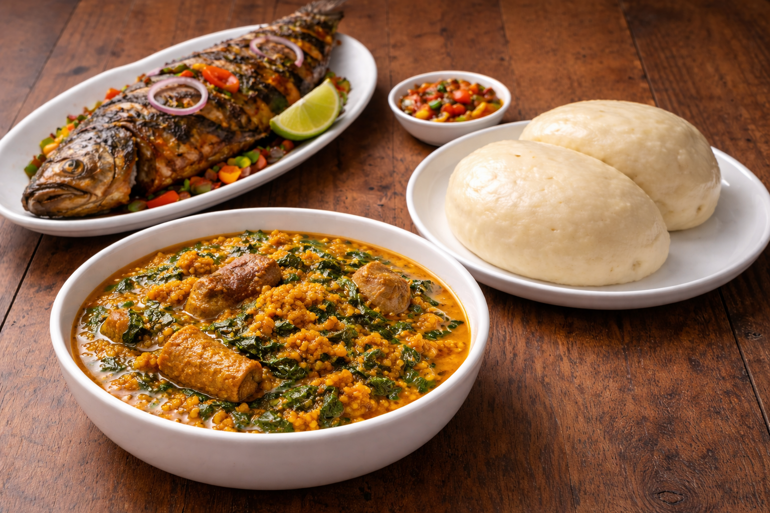 Egusi Soup with Fish & Pounded Yam